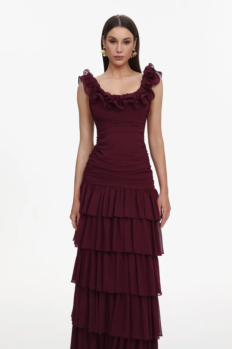 Bella Barnett  Vivien Romantic Flowy Sleeveless Ruched Ruffle Maxi Dress for Women | Best Price UAE